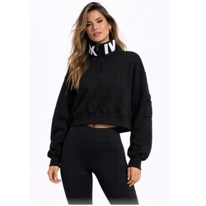 IVY PARK Logo Quarter Zip Funnel Sweatshirt Black White Size Small